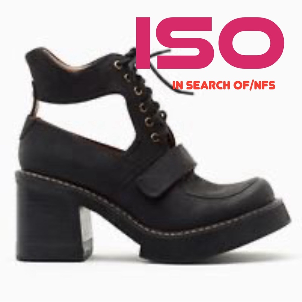 ISO: Jeffrey Campbell Lace Up Cut Out Square Toe Bootie